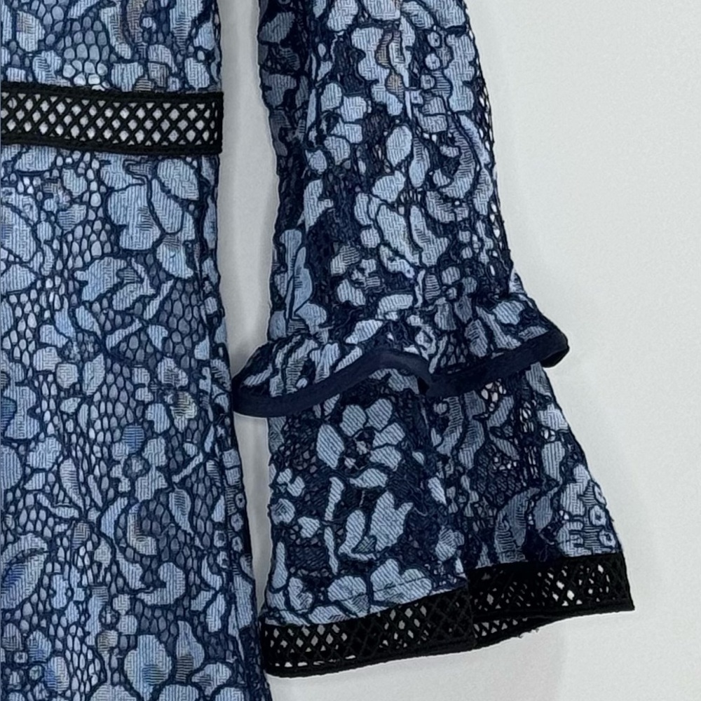 Diandian Didi Ruffle Lace Trim Midi Knee Length Dress, Blue and Black, Size S/M - Picture 10 of 13